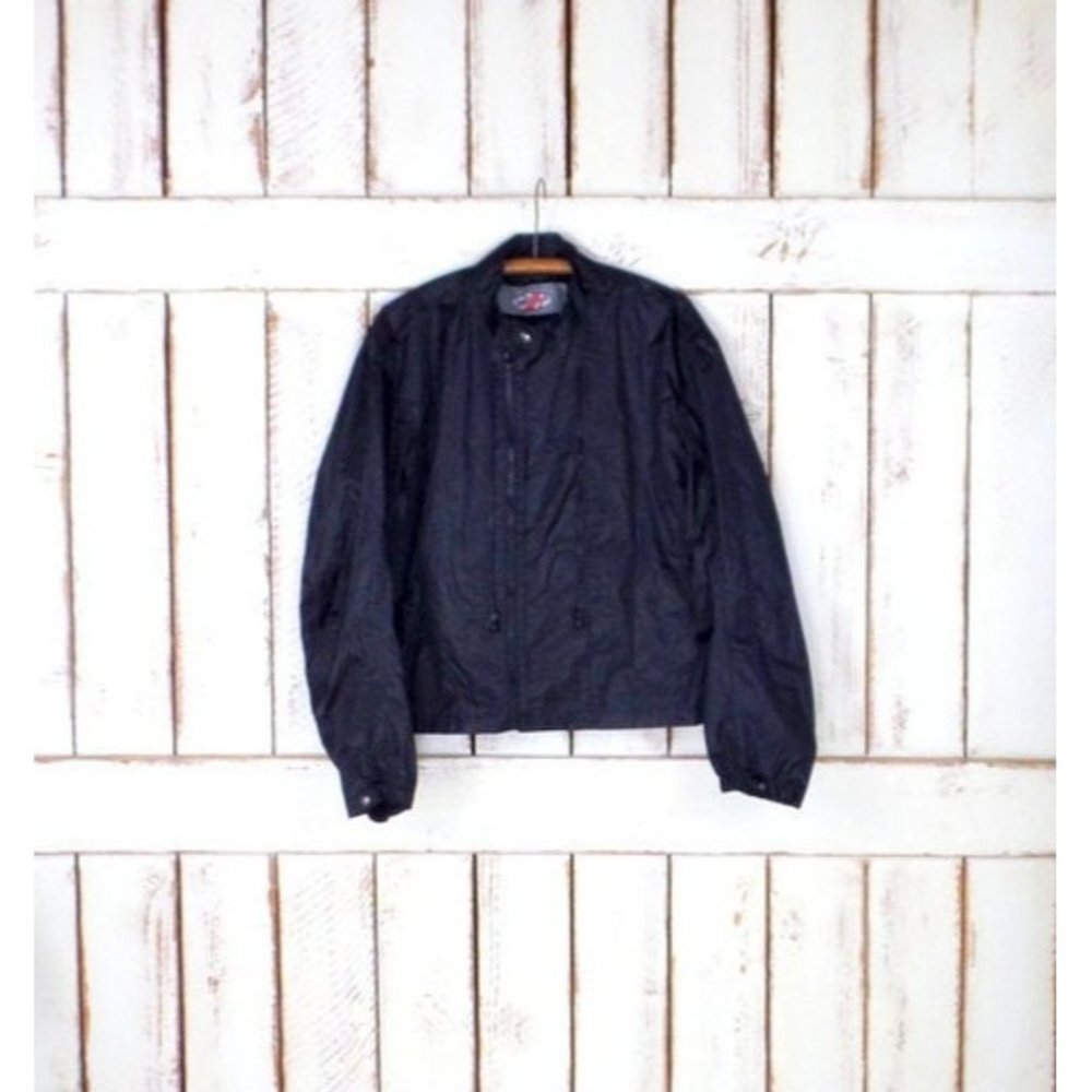 Black sporty wind breaker zipper jacket